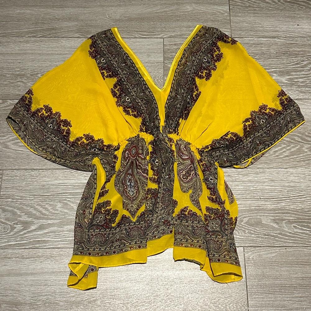 Yellow Paisley Kimono Blouse